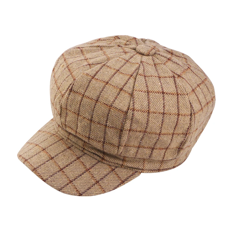 Neue britische Vintage-Newsboy-Mütze mit breiter Krempe, karierte achteckige Baskenmütze, Damen-Malerkappe, elegante Retro-Mütze für den Außenbereich – Detail 10