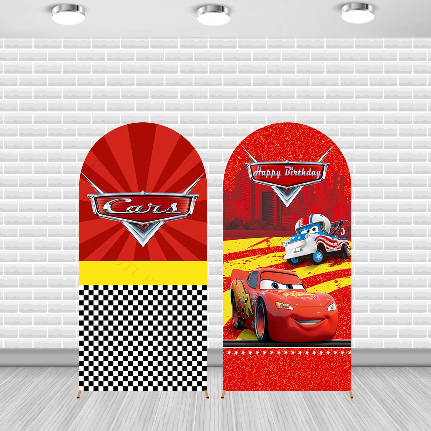 Arch Disney Cars McQueen Background Kids Birthday Party Backdrop Red Double Side Polyester Arch Banner Photography Props