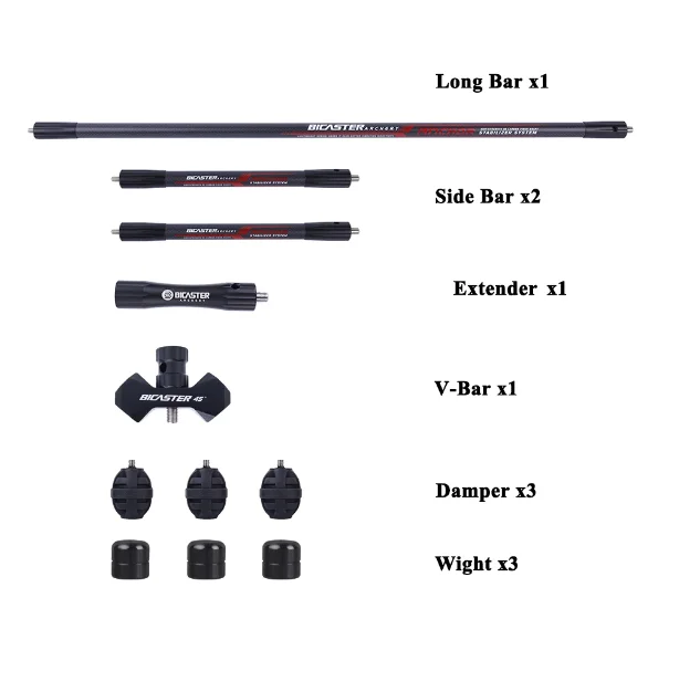 BICASTER Archery Stabilizer 30/12/5inch or 28/10/4inch  3K Fiber Carbon Made - Damping System and Weights Kit for Compound Bow