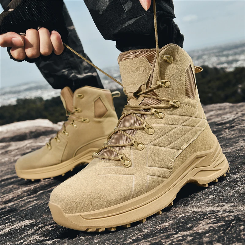 

High-top Boots Men Anti-slip Lace-up Breathable Casual Sports Shoes Men Wear-resistant Lace-up Low-top Outdoor Men Hiking Shoes