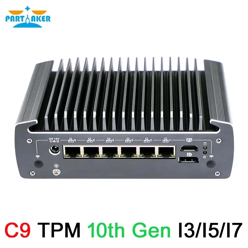 Partaker Fanless Mini Firewall PC 10th Gen i3 i5 i7 6 Port 2.5G LAN pfSense x86 Barebone TPM 2.0 WiFi 4G 5G Security Appliance
