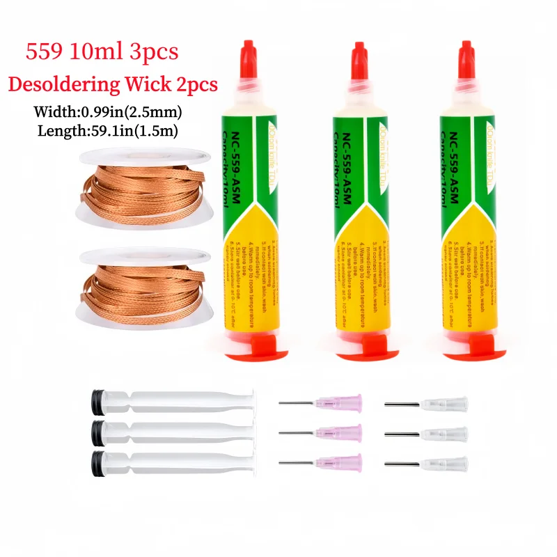 KEK NC‑559‑ASM No‑Clean Soldering Flux Kit,10ml BGA Flux Paste with Tin Removal Wire for BGA Reflow,PCB SMD Motherboard Repair