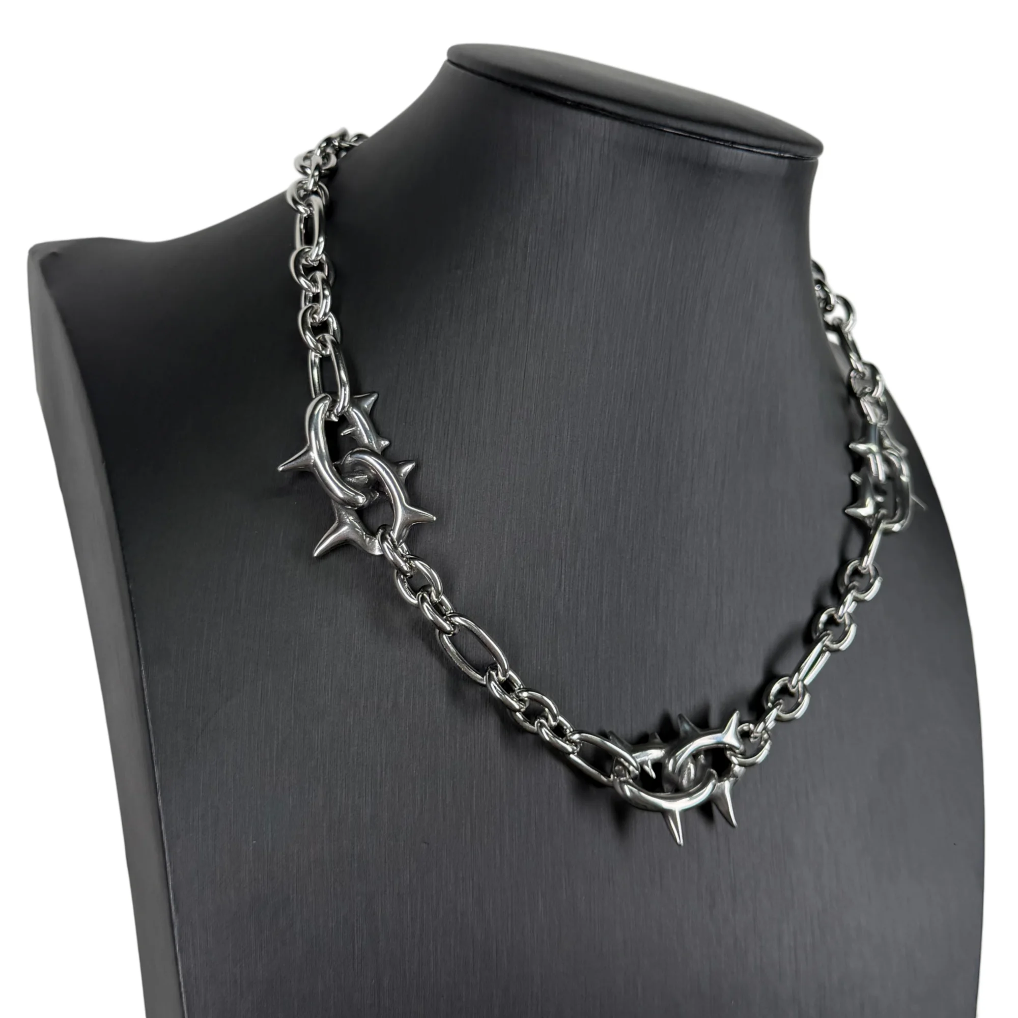 Punk Spike Gemischte Figaro-Kette Halskette Silber Gothic Statement Halskette Hip Hop Street für Männer Frauen Schmuck Geschenk – Detail 2
