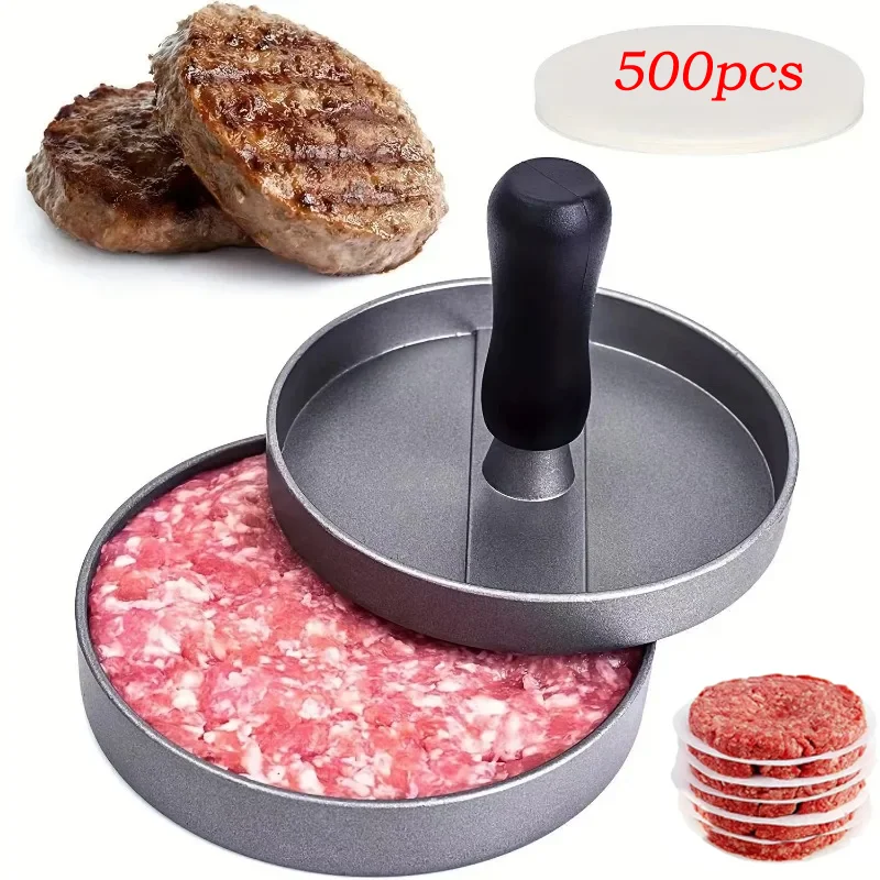ماكينة ضغط لحم البرجر، قالب برجر من الفولاذ المقاوم للصدأ، ماكينة لحم برجر غير لاصقة مع 500 ورقة من ورق باتي اللحوم