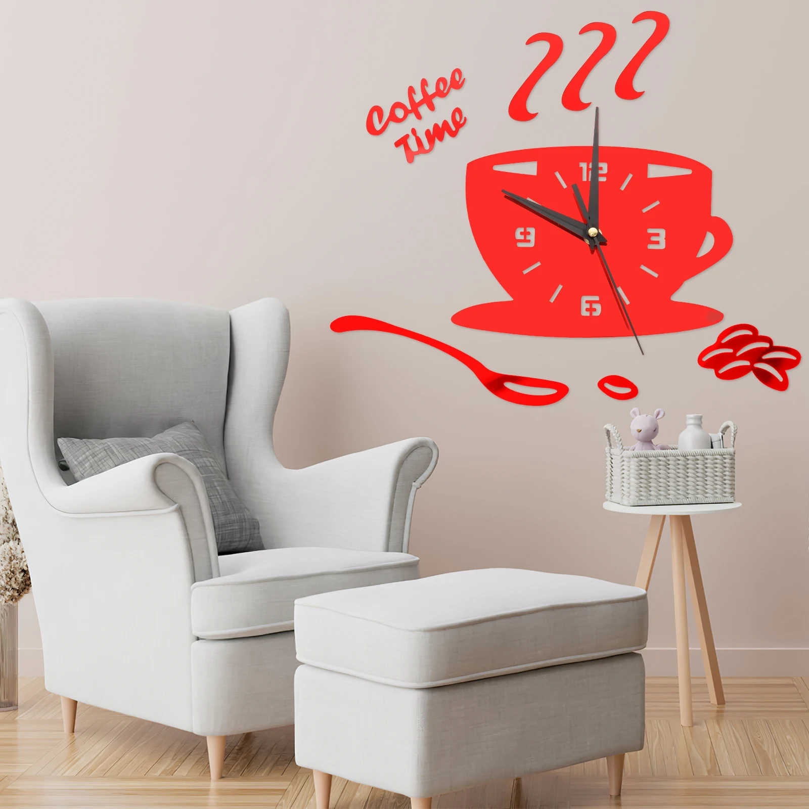 

3D Coffee Cup Clock Acrylic Wall Clocks Decor Small Kitchen Clock DIY Decoration Elegant Room Accessories