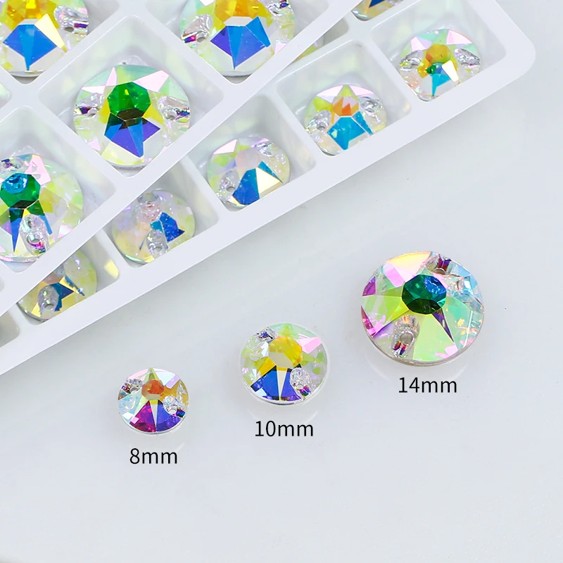 Round Rivoil Strass Sew On Rhinestones Flat Back Glass Crystal Sewing Accessories Applique Stones For Needlework Clothes Dress