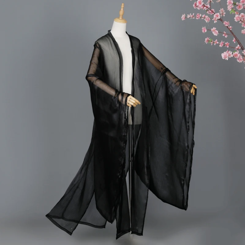 

Ancient Style Wide Sleeve Chinese Hanfu Cardigan Elegant Tulle Shiny Chiffon Overcoat Cloak Dance Performance Cosplay Costume