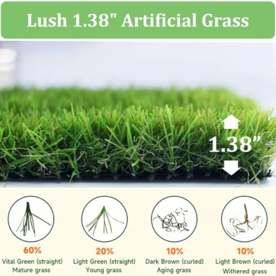 قسط واقعية العشب الاصطناعي العشب 1.38 سميكة 3.3x5 قدم عالية الكثافة الاصطناعية وهمية فو العشب البساط مع ثقوب الصرف ل #2