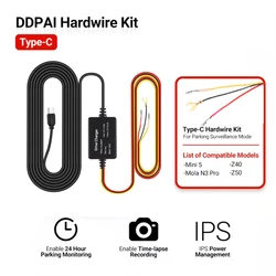 Cho DDPAI Mini 5 12/24V Loại C USB Sạc Xe Hơi 4M Dây Cứng Hardwire Bộ cho DDPAI Mini 5/ Z40 / Z50 / Mola N3 Pro Dash Cam