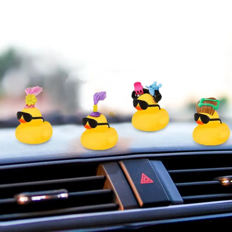 Rubber Cute Duck Toy Car Ornaments Yellow Duck Car Dashboard Decorations Sun Glasses Duck Toys for Auto Interior Accessories