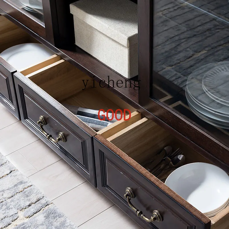 American Solid Wood Sideboard Simple Wall Kitchen Cabinet Double Door Wine Cooler Storage Rack