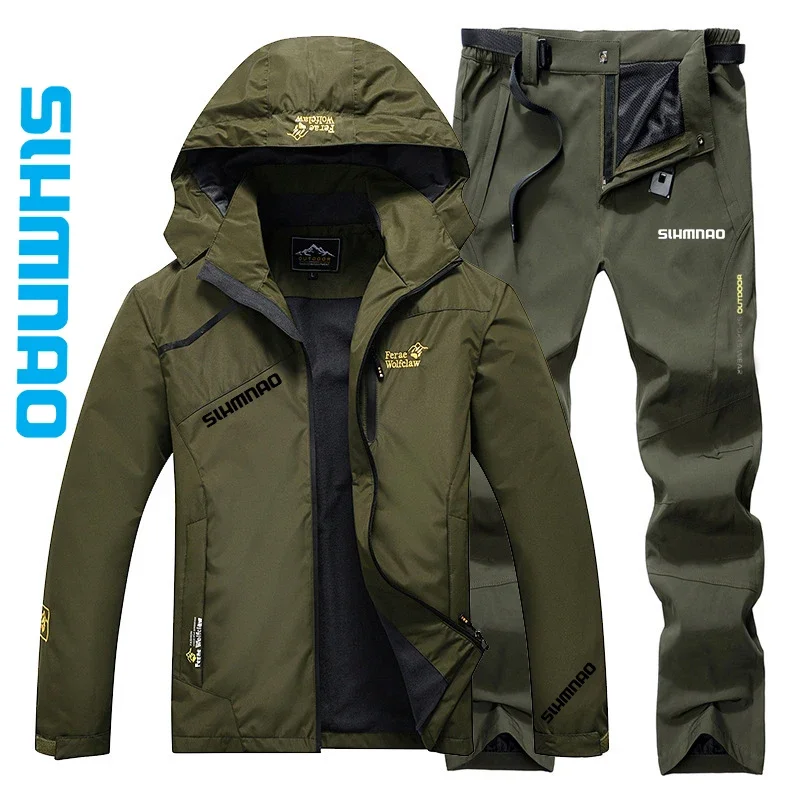 Men\'s Fishing Suit New Autumn and Winter Waterproof Windproof Hooded Riding Jacket Breathable Quick Drying Fishing Suit