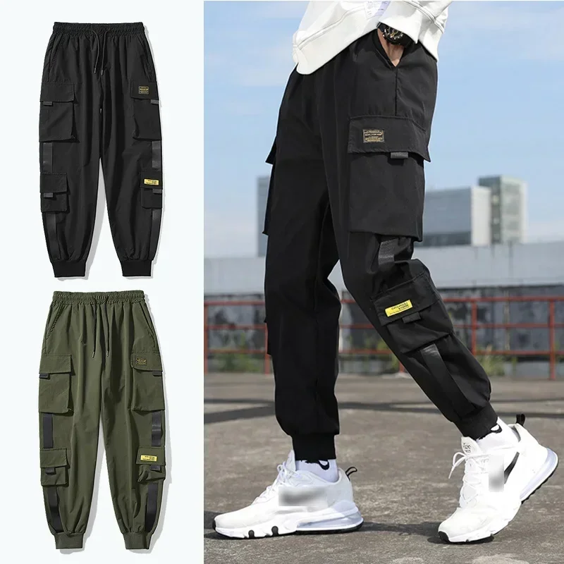

Новое поступление 2024 года, шаровары с лентами в стиле Харадзюку, мужские брюки-карго, модные брюки на шнурке, уличная одежда, брюки с несколькими карманами в стиле хип-хоп