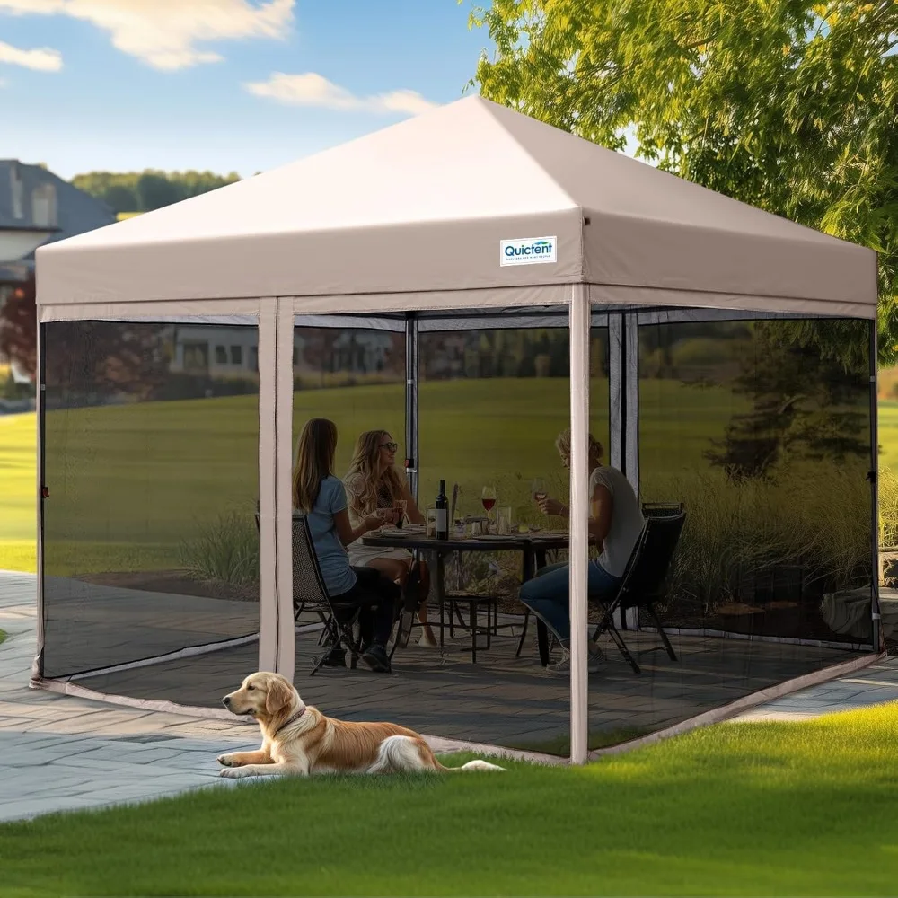 

10'x10’ Pop up Screened Canopy Tent with Mosquito Netting, Portable Easy up Outdoor Screen House Shelter Fully Sealed for Patio
