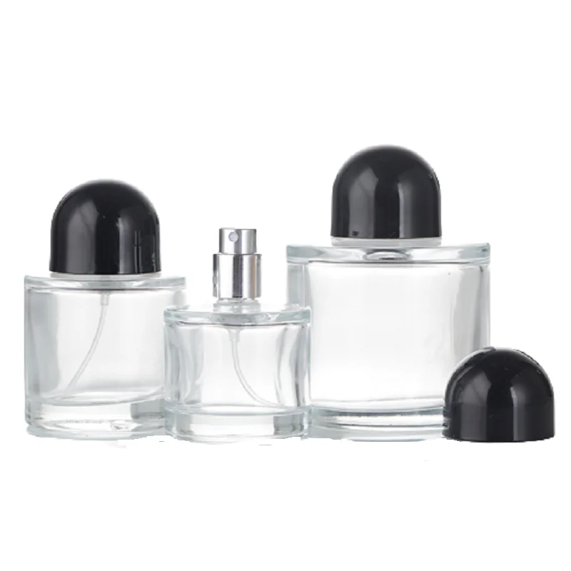 

6pcs Glass Perfume Bottles Thick Cylinder Clear Crimp Pump Black Lid Refillable Atomizer Perfume Spray Bottles 30ml 50ml 100ml