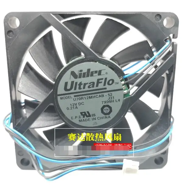 

Nidec U70R12MHCAB-52 DC 12V 0.21A 70x70x15mm 3-Wire Server Cooling Fan