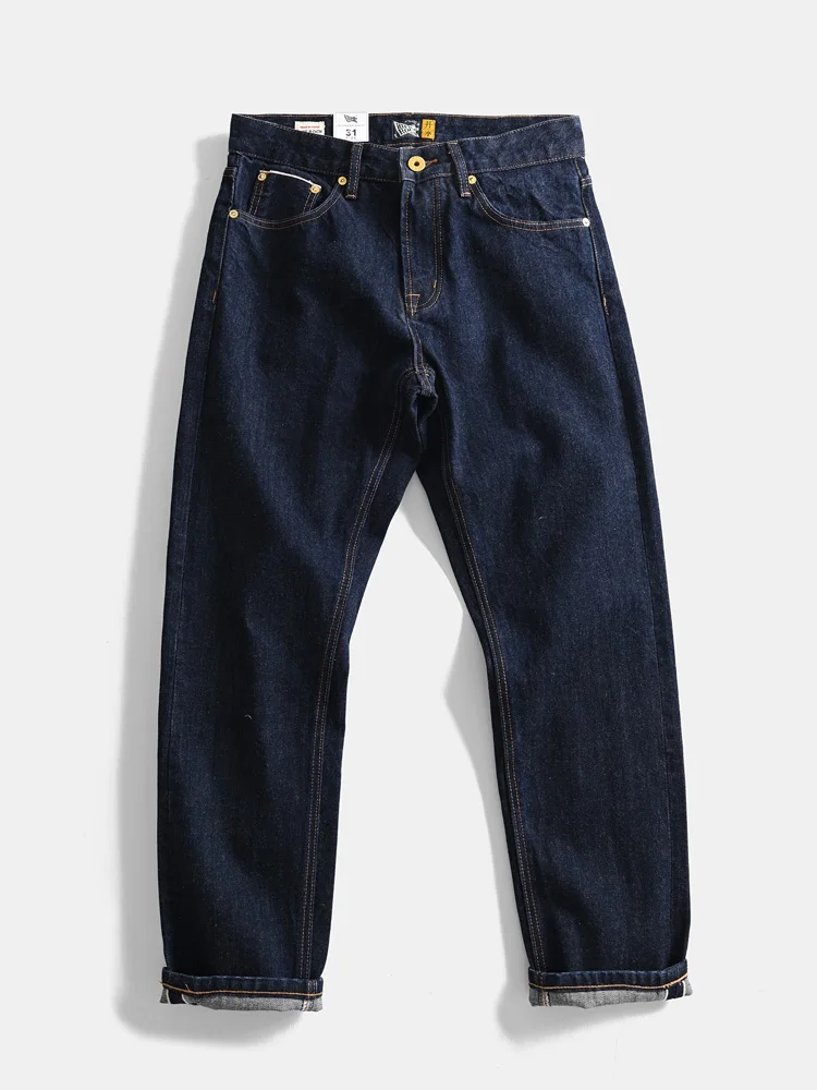 

Мужские повседневные брюки из плотного денима свободного прямого кроя, темно-синие, винтажные, в японском стиле