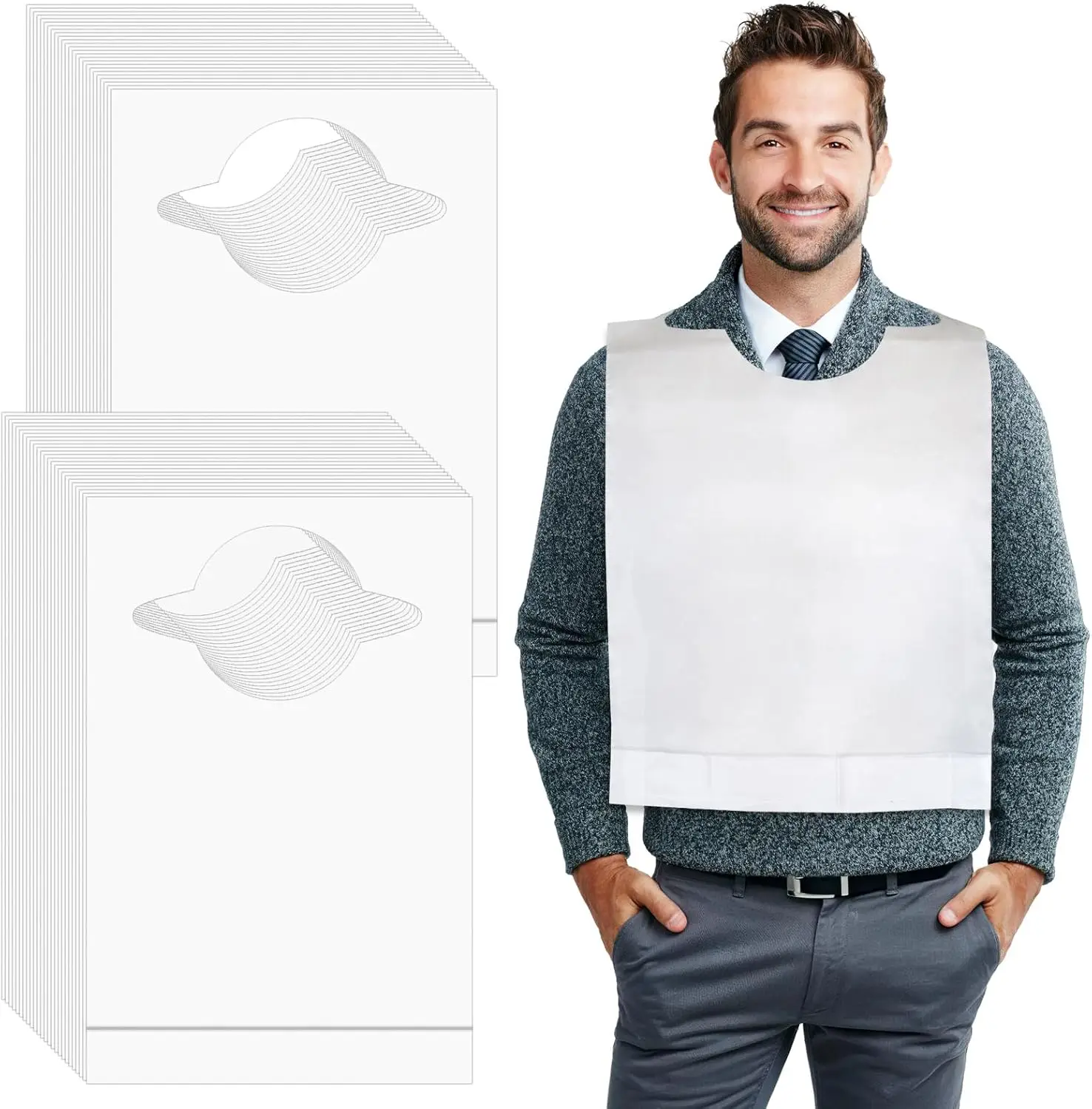 Paquete de 50 Delantales Desechables de Plástico para Adultos, Baberos Resistentes al Aceite para Comer - Mujeres y Hombres