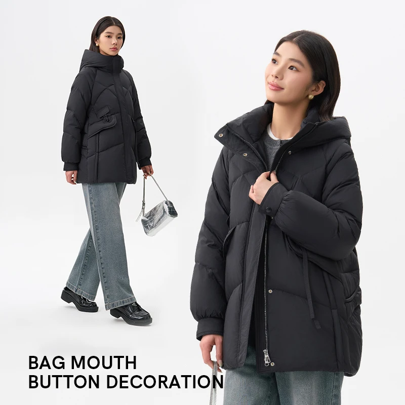 Jaket Panjang Wanita Chericom 2025 Musim Dingin Baru Kerah Tegak Berkerudung Elegan untuk Kerja Santai dengan Ritsleting Pakaian Luar Termal Y309162Y