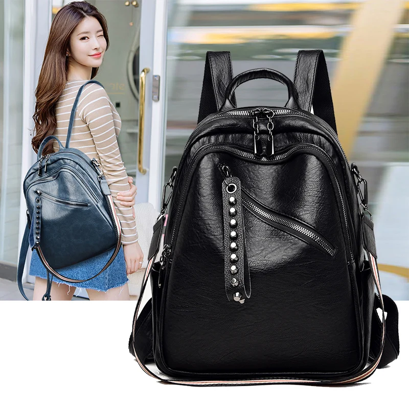 Hot Fashion Women Leather Backpack Large Capacity Female Shoulder Bag Ladies Casual School Travel Bag for Teenage Girls Mochilas