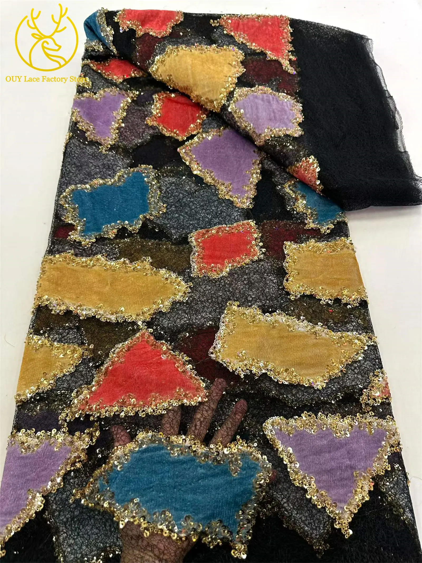 5 Yards Luxuriöser Afrikanischer Pailletten-Spitzenstoff 2026 Hochwertige Nigerianische Perlen-Spitze Französischer Tüll-Spitzenstoff für Partykleider und Näharbeiten – Detail 7