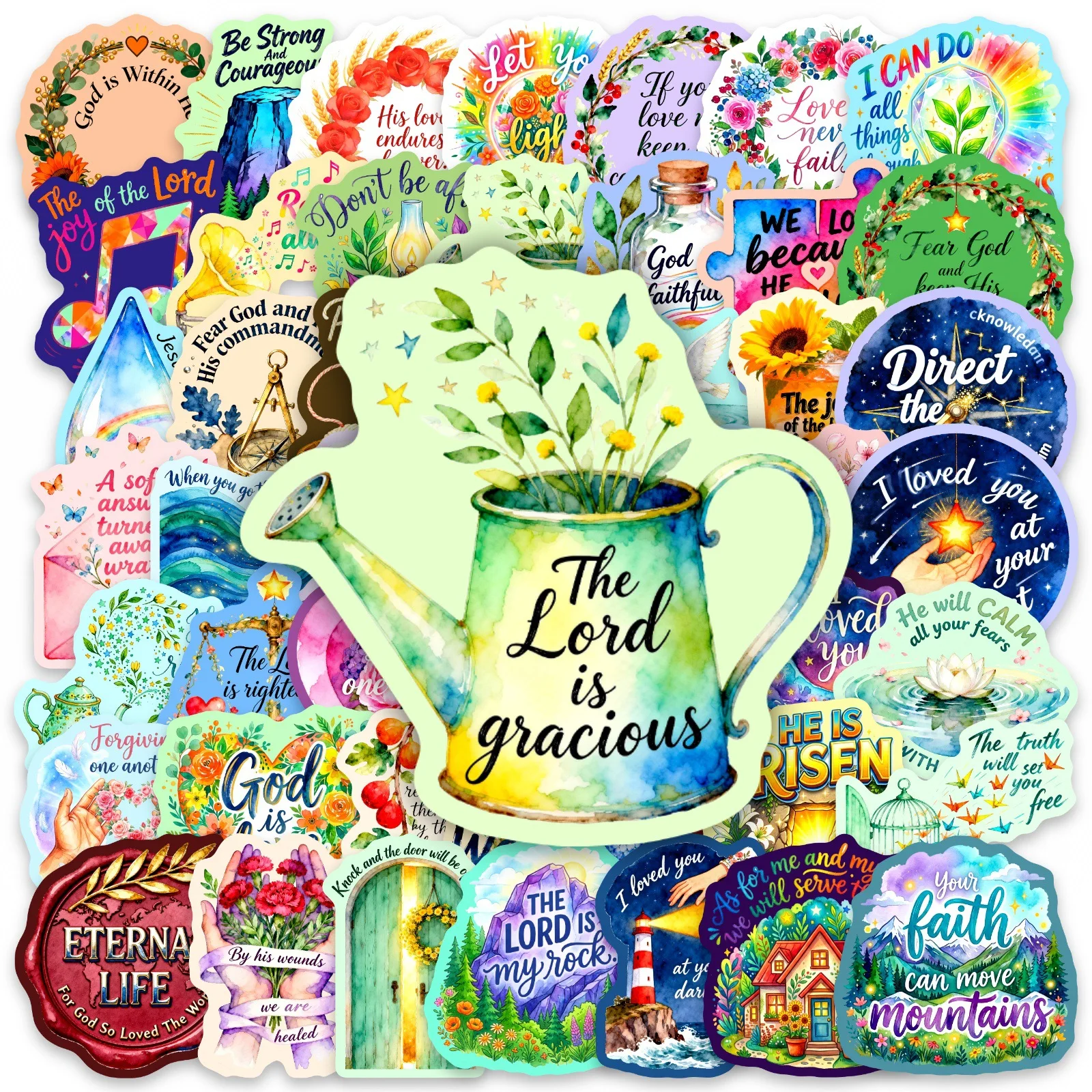 

50-100PCS Dreamy Watercolor Inspirational Faith Quote Stickers, Soothing Healing Decor Decals for Gift Journals, Planners Laptop