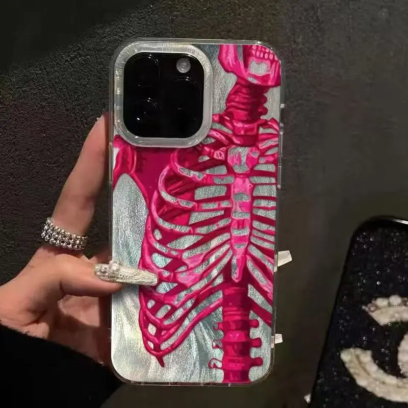 Gothic Art Creativity Skull Gauze Phone Case For IPhone 16 15 14 13 12 11 Pro Max 7 8 Plus SE X XS Max XR Shockproof Hard Cover