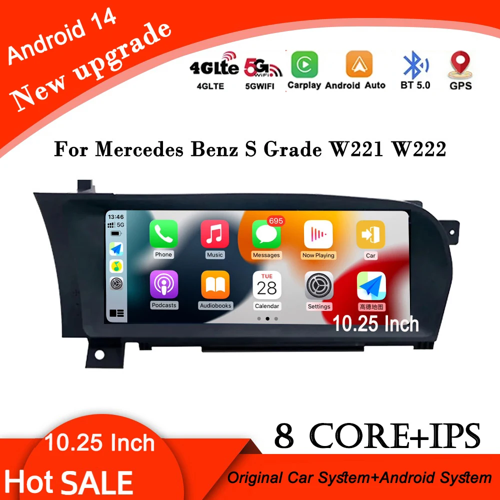 Android 14 For Mercedes Benz S Grade W221 W222 2006 - 2009 NTG 3.0 & 2010- 2013 NTG 3.5 Car Radio GPS Navigation Carplay Auto