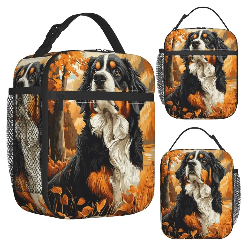 Bernese Mountain Dog In Autumn Insulated Lunch Bag for Women Children Portable Food Boxes Thermal Lunch Box Tote