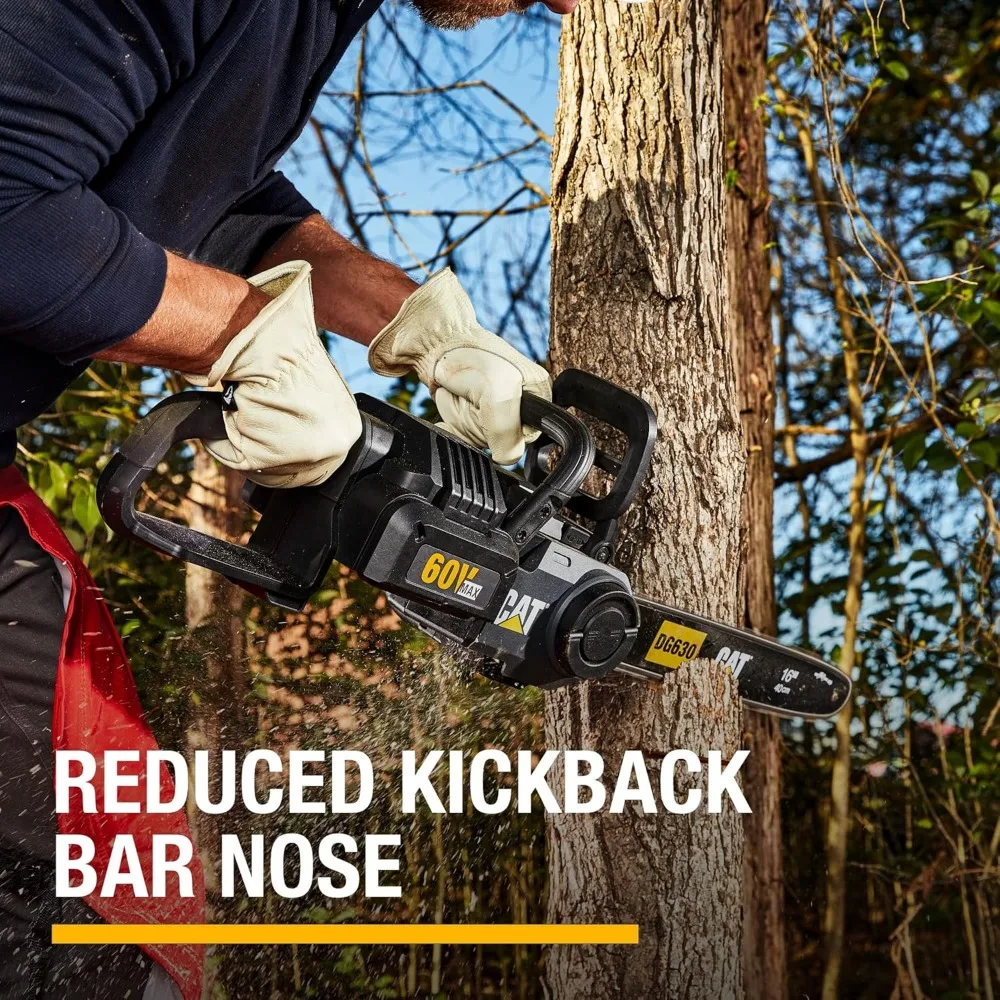 60V Cordless 16-Inch Electric Chainsaw with Tool-Free Chain Tensioning and Chain Brake