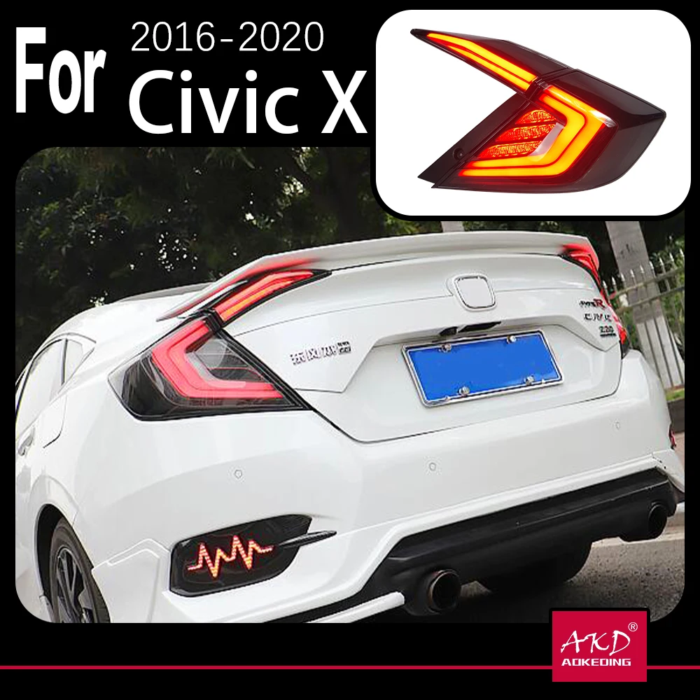 AKD Car Model Tail Lamp for Civic Tail Light 2016-2020 Civic X LED Rear Lamp DRL Dynamic Signal Brake Reverse auto Accessories