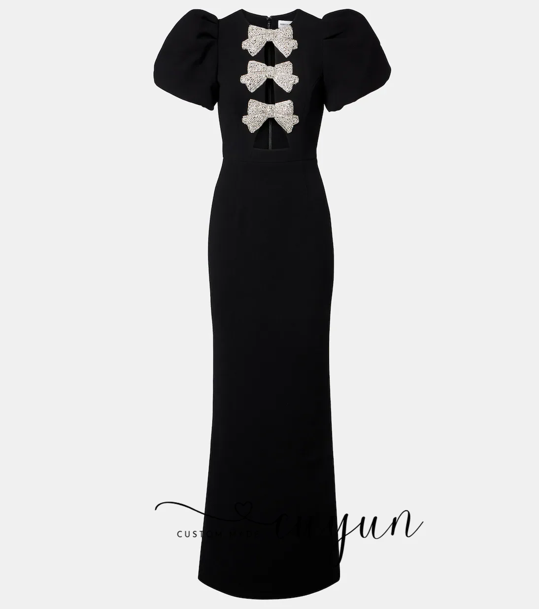Suknia wieczorowa CUYUN, nowoczesna, czarna, syreni krój, długa do podłogi, na formalne przyjęcie, z krótkimi bufiastymi rękawami, sukienka w stylu saudyjskim, z kokardą.