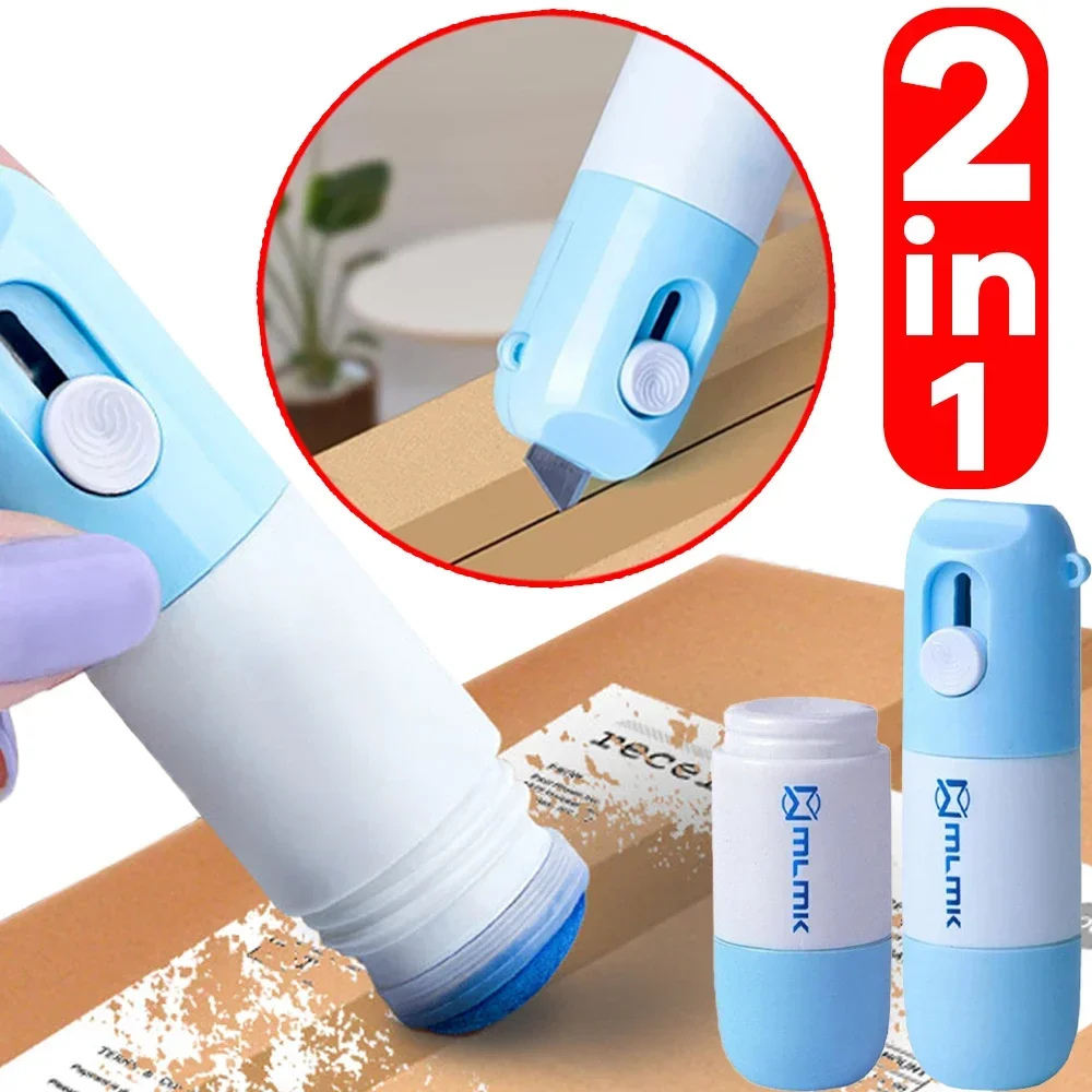 2 in 1 Protable Thermal Paper Correction Fluid with Parcel Box Opener Unboxing Knife Data Identity Protection Fluid Eraser Home