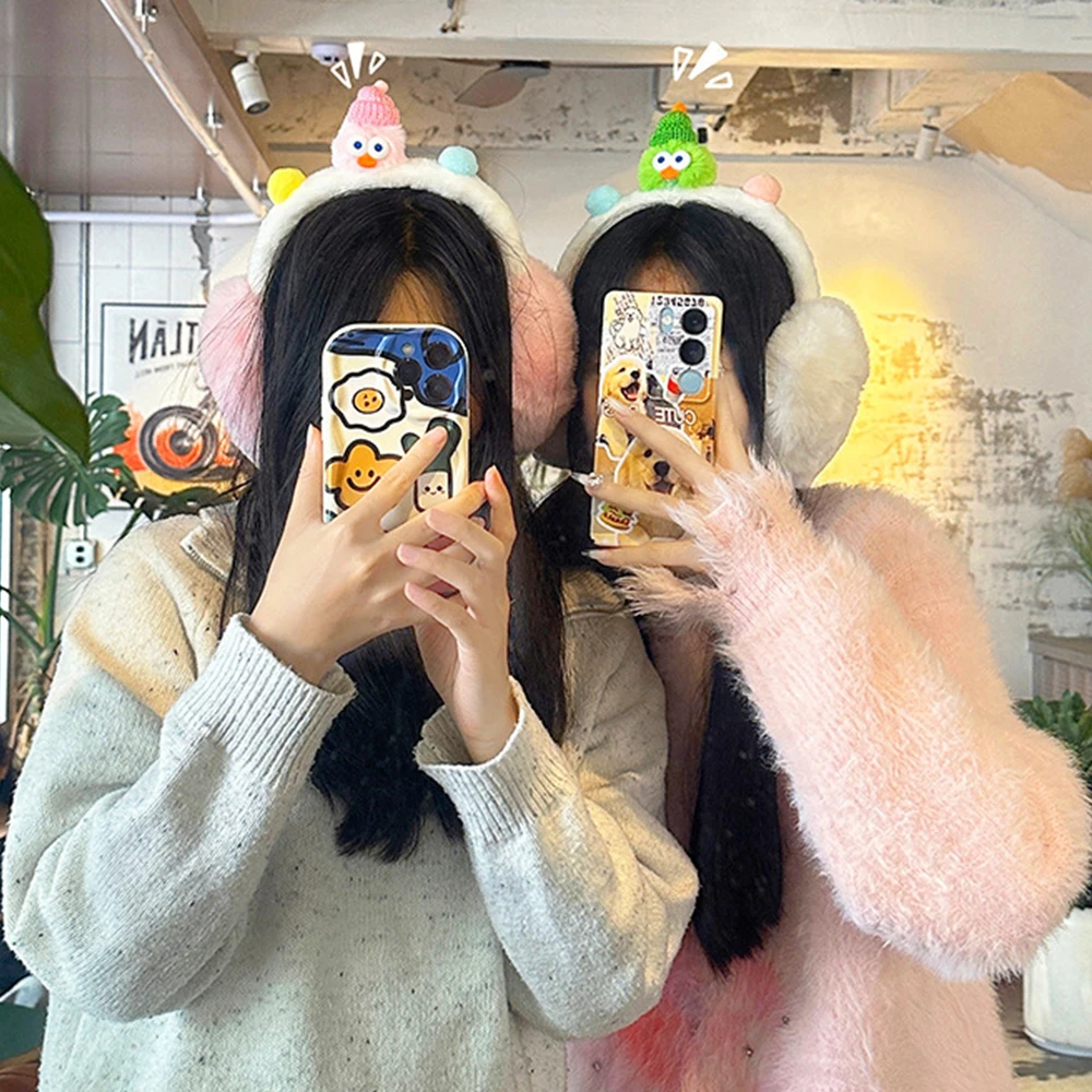 ที่ปิดหูตุ๊กตาน่ารักแบบพกพานุ่มป้องกันความหนาวเย็นที่อุดหูพับเก็บได้อบอุ่นที่ครอบหูน่ารักสำหรับผู้หญิง