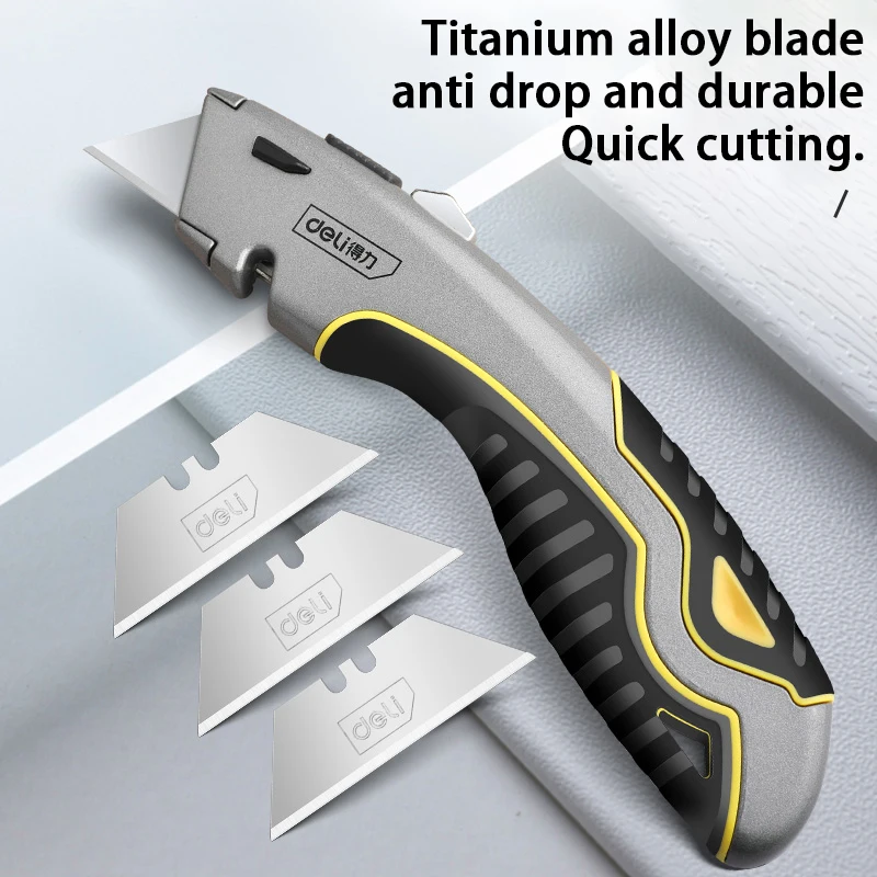 Deli-Faca Utilitária Multifuncional, Corte Afiado Retrátil, Heavy Duty Steel Break, 3 Lâminas, Corte de Papel, Eletricista