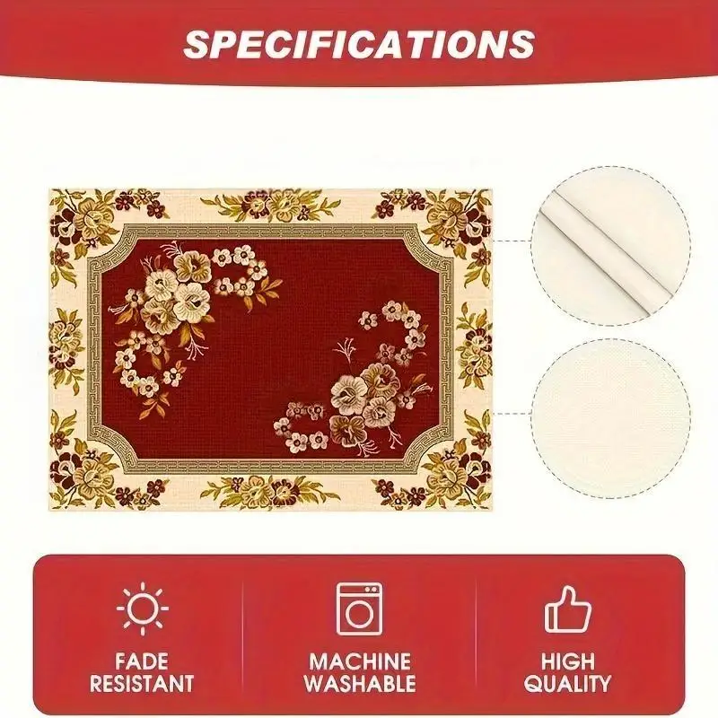 VIKAMA 4pc Light Luxury Wine Red Placemats Waterproof And Heat Insulating Floral Pattern Placemats Table Decoration