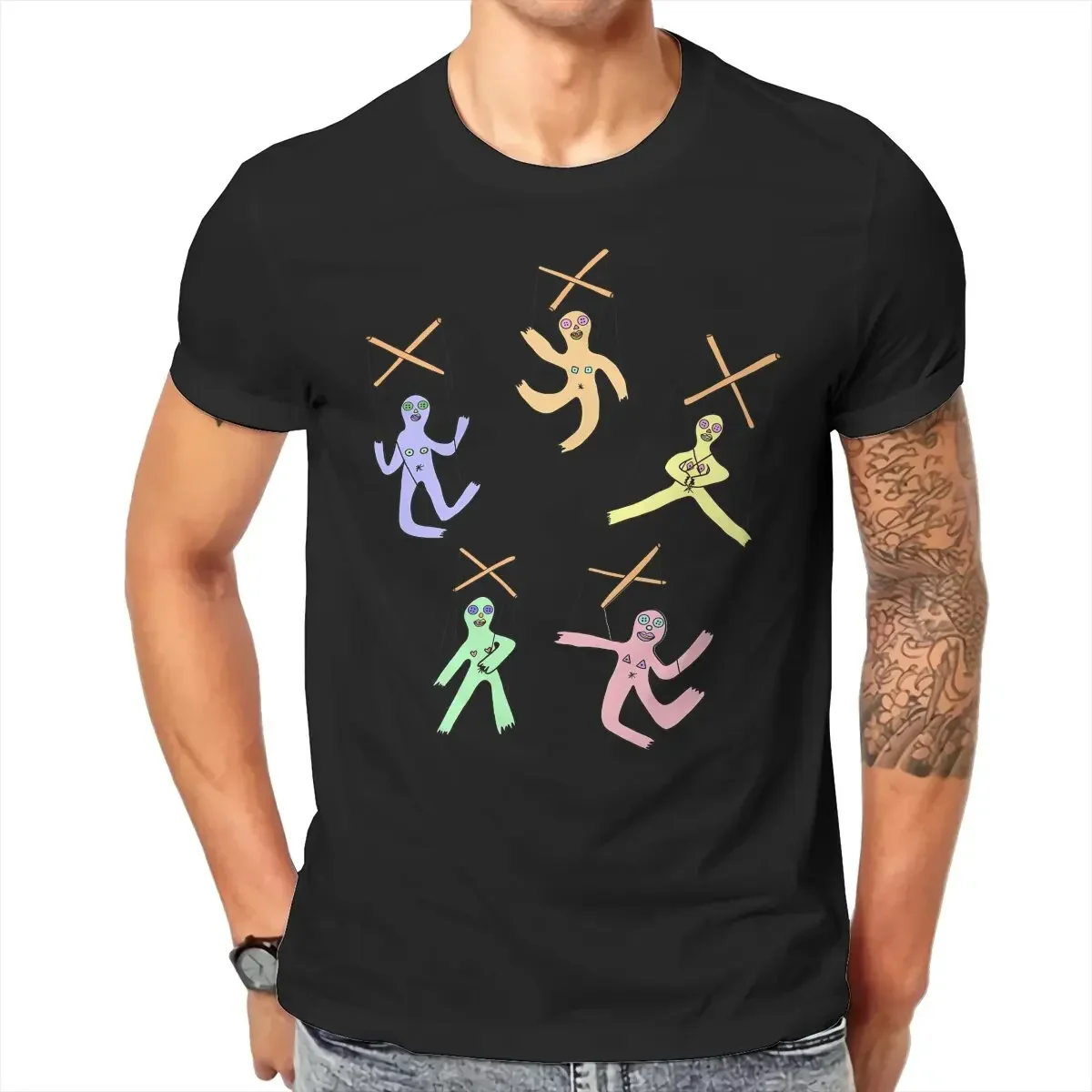 FIve Dolls Fashion TShirts String Puppet Men Graphic Fabric Streetwear T Shirt Round Neck 