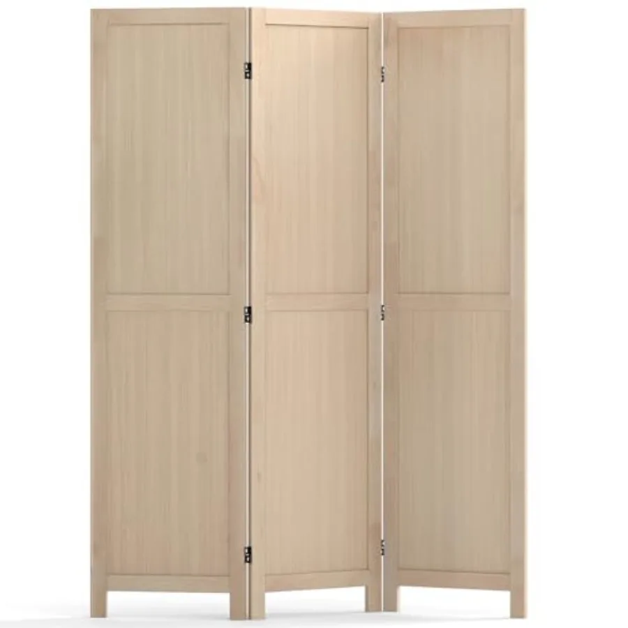3 Panel Folding Room Divider for Bedroom Living Room Kitchen Home Office Restaurant, Rubber Wood, Natural Wood Color, Freestand