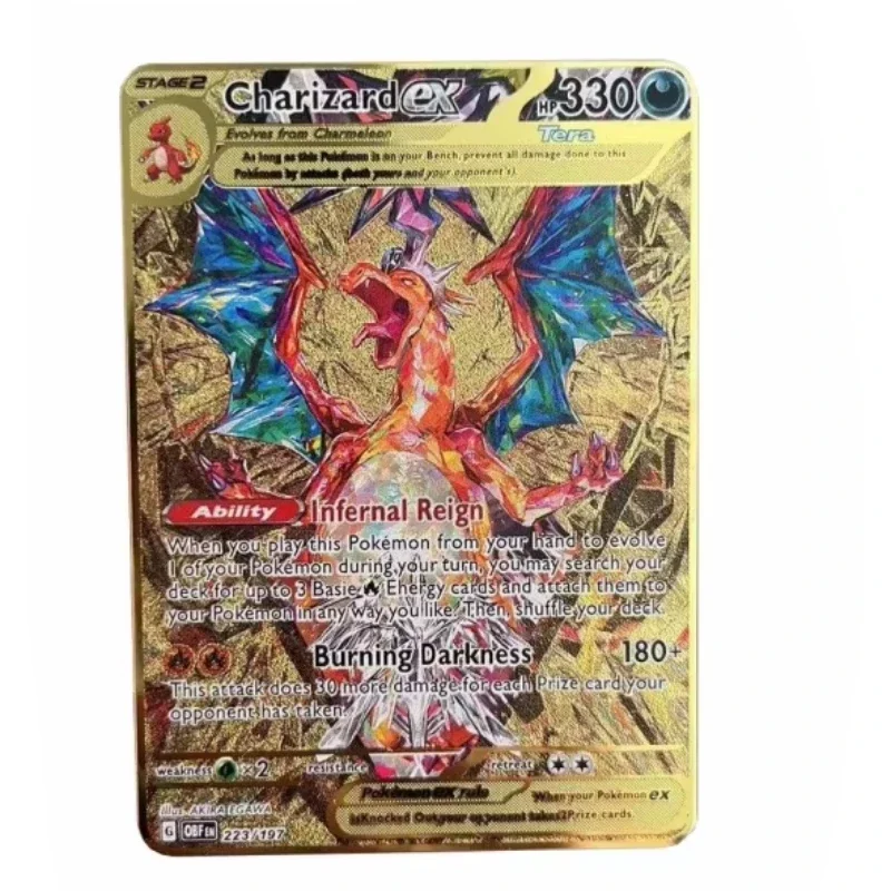 بطاقة البوكيمون Vmax المعادن بوكيمون رسائل بيكاتشو Gx Mewtwo Charizard Vstar أنيمي ألعاب اللعب الذهبي الحديد أوراق اللعب هدايا الاطفال #1