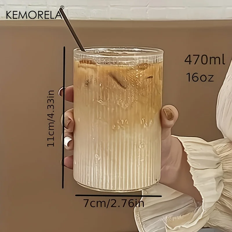 KEMORELA 4/6pcs Vintage Ribbed Cup Set 300ML Vertical Stripe Pattern High Borosilicate Glass Coffee Juice Cup For Dining Room