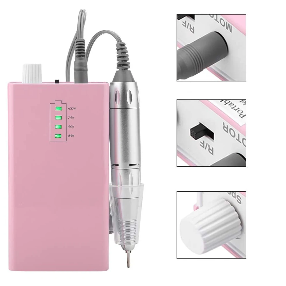 Taladro eléctrico portátil para uñas, máquina de manicura y pedicura inalámbrica, recargable, 30000 RPM