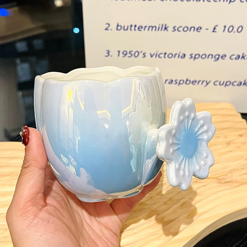 Sakura Ceramic Coffee Cup 350ml Color Water Cup Creative Flower Type Breakfast Milk Mug Afternoon Tea Supplies Gifts Home Decor