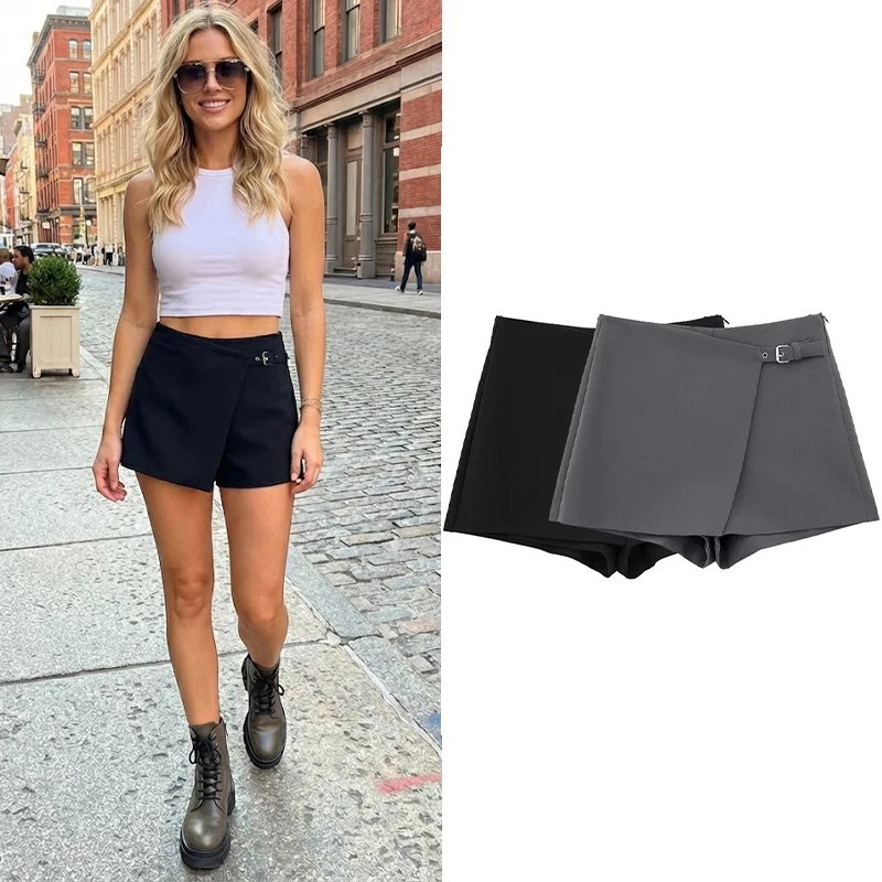 

Willshela женские модные однотонные бандажные мини-юбки на молнии сбоку, шорты, винтажные женские шикарные шорты с высокой талией