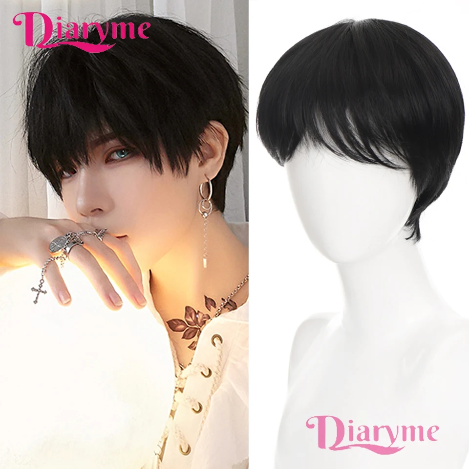 วิกผมสังเคราะห์สั้นสำหรับผู้ชาย สีดำน้ำตาล วิกคอสเพลย์สำหรับใช้ในชีวิตประจำวัน ผมปลอมธรรมชาติ ทนความร้อนสูง