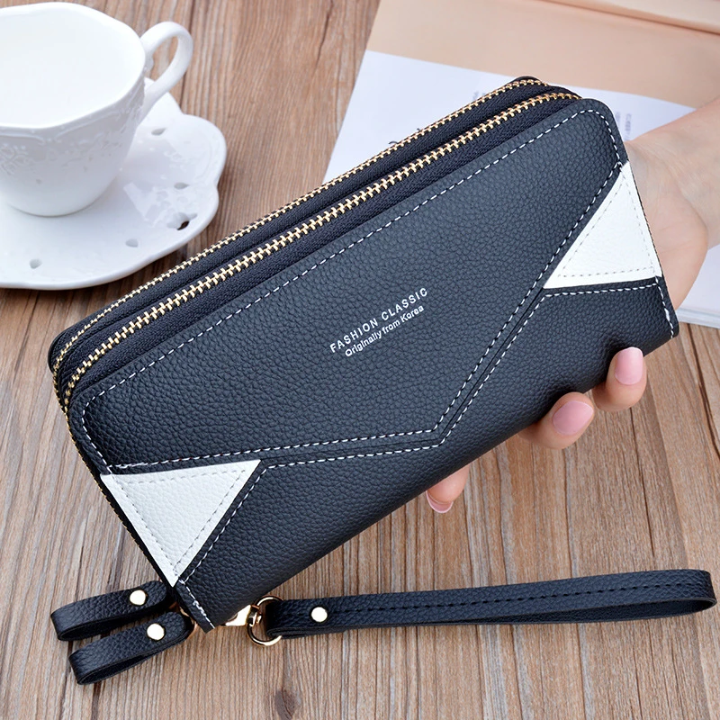 

Long Large Capacity Wallet for Women Double Layer PU Leather Coin Purse Credit Card Holder Luxury Splice Clutch Money Phone Bag