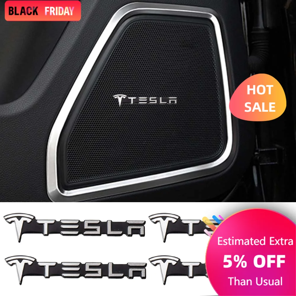 2/4Pcs Car ABS Aluminum Emblem Speaker Audio Speaker Badge Sticker For Tesla Model 3 Model Y Model S Model X Cybertruck Roadster