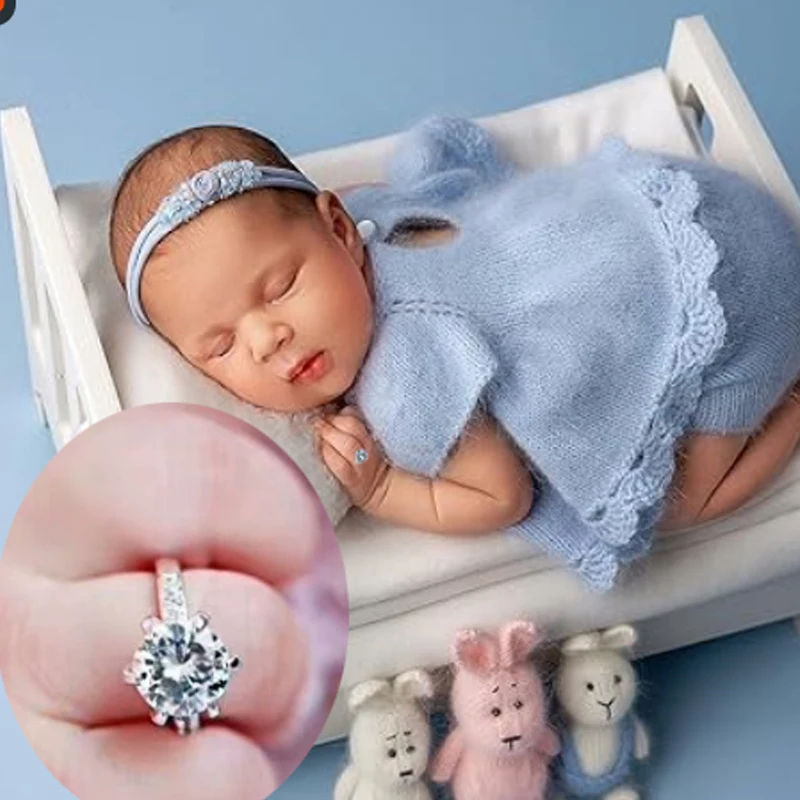 แหวนถ่ายภาพเด็ก - อุปกรณ์เสริม Rhinestone สําหรับทารกแรกเกิด - แหวนคริสตัลสีขาวแองเจิลสําหรับการถ่ายภาพและที่ระลึกแห่งความทรงจํา
