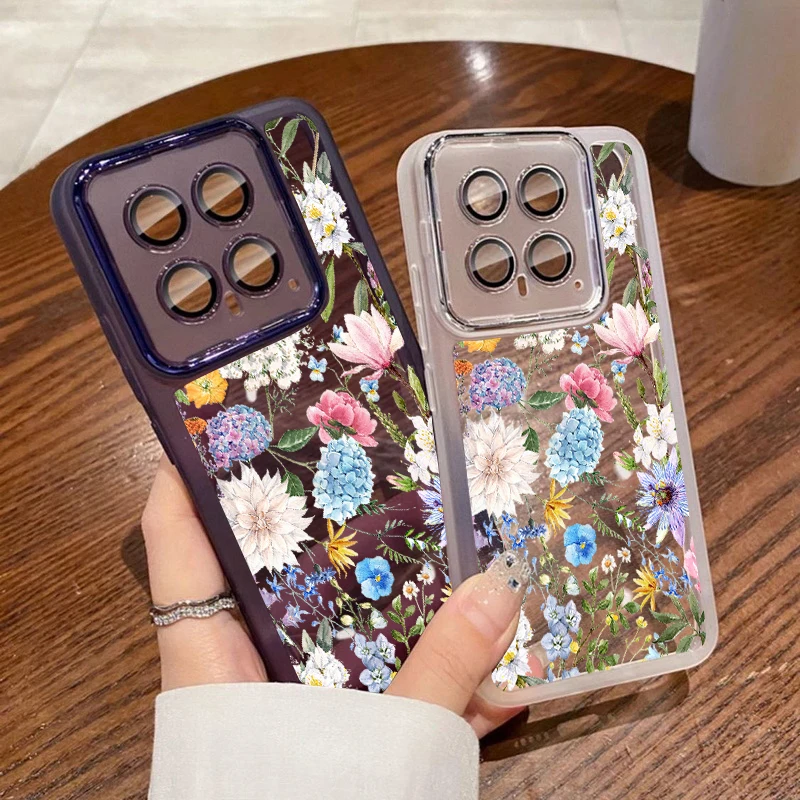 Hydrangea Print Silicone Transparent Case For Xiaomi 13T Poco X6 Pro Redmi Note 12 Pro 5G Shockproof Clear Floral Phone Cover