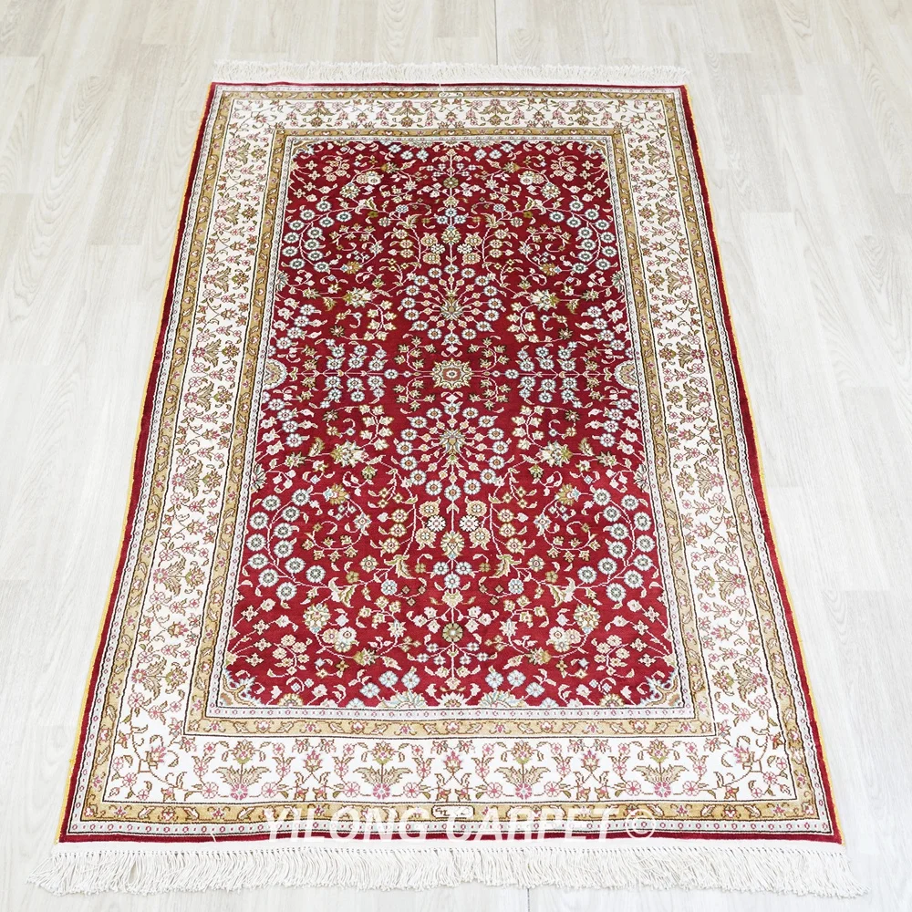 91x152cm Red Small Hand Knotted Persian Silk Home Decoration Oriental Style Rugs (HF266B)