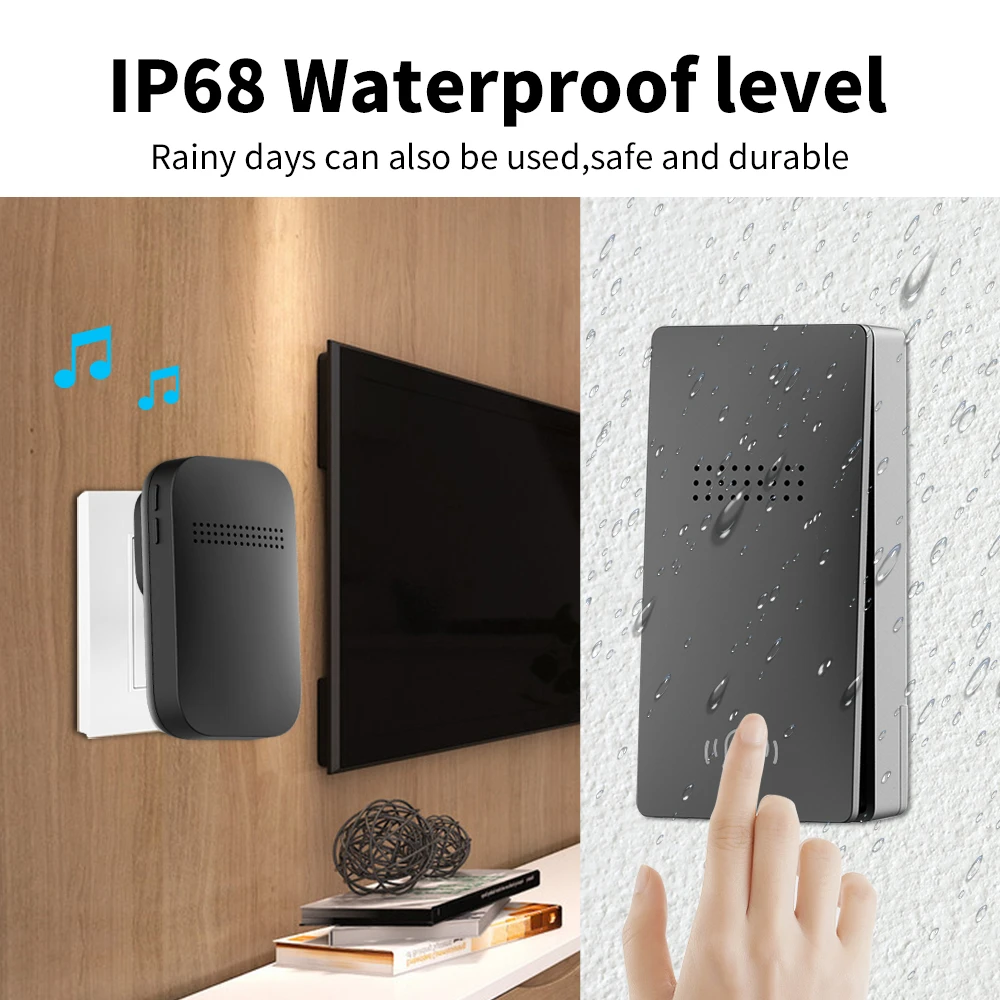 Wireless Waterproof Outdoor Doorbell No Battery Required Self-Powered Door Bell Sets Home Outdoor Kinetic Ring Chime Doorbells